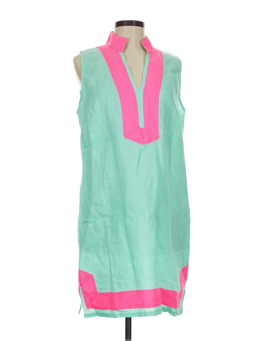 Sail to Sable Mint Green linen Shift Dress with Hot Pink Trim